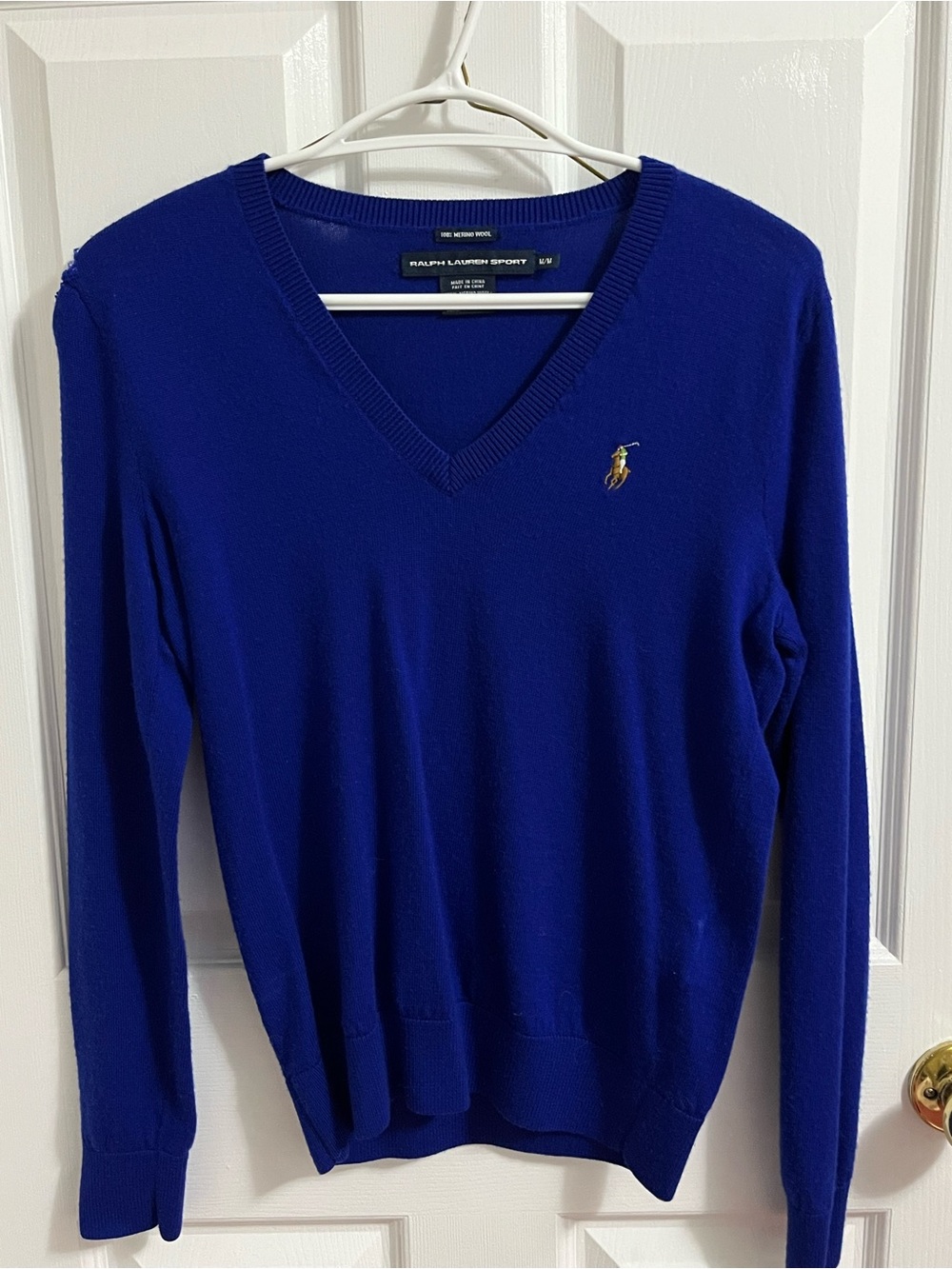 Ralph Lauren Sport 100% Merino Wool V-Neck Sweater Blue M